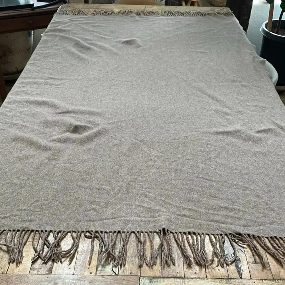 Taupe Throw Blanket Knotted Fringe Wool 67